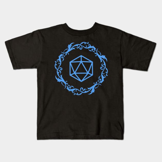 Magical Polyhedral D20 Dice Blue Tabletop RPG Kids T-Shirt by dungeonarmory